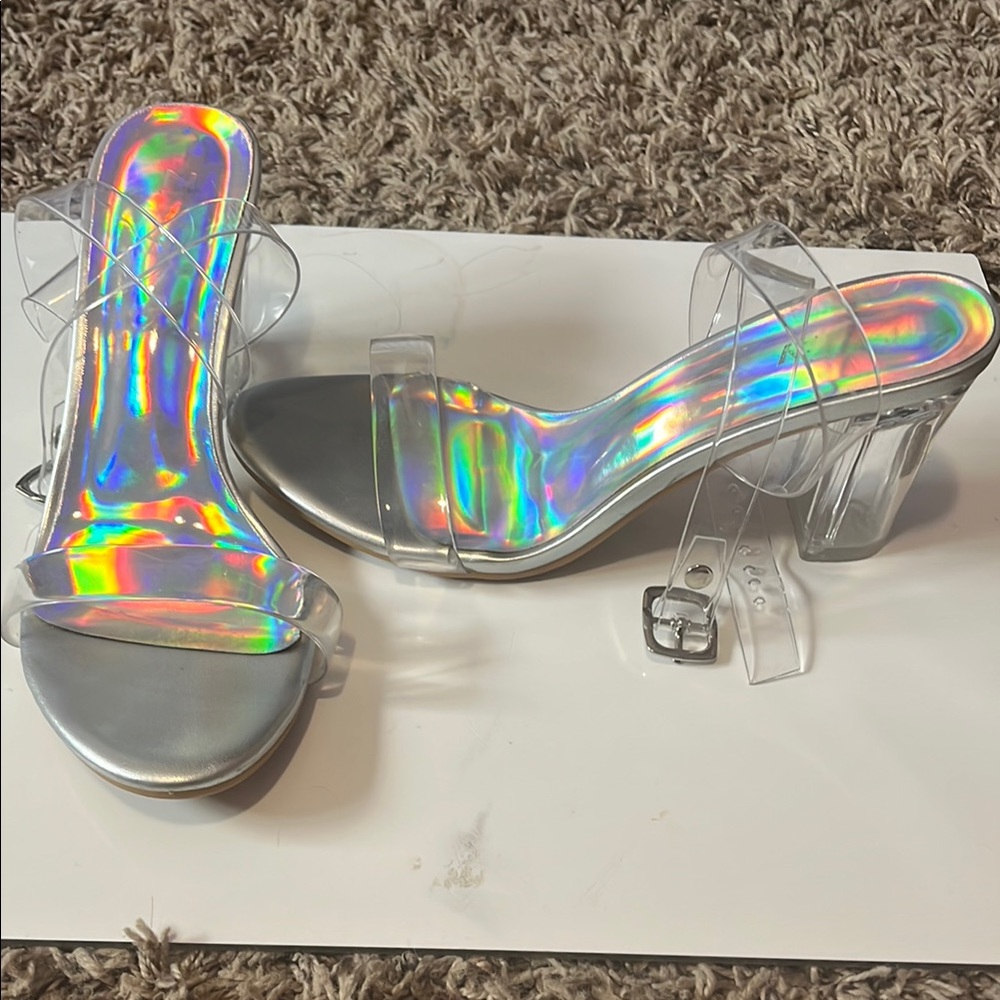 Holographic Clear Heeled Sandals